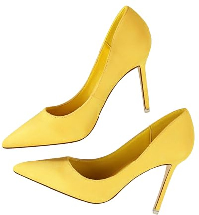 Sexy Tacco A Spillo A Punta Décolleté Donna Classico Ritaglio High Heels Chiuse Davanti 9cm da Matrimonio Ufficio Feste Sexy Scarpe (Giallo,35)