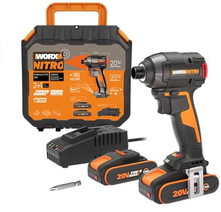 WORX Nitro Akku-Schlagschrauber 20V WX265 - leistungsstarker Brushless Motor - 3 Geschwindigkeitsstufe & 2 Modi - 200Nm Drehmoment - 3400 U/min - leicht & kompakt - inkl. 2x 2Ah Akkus & Ladegerät