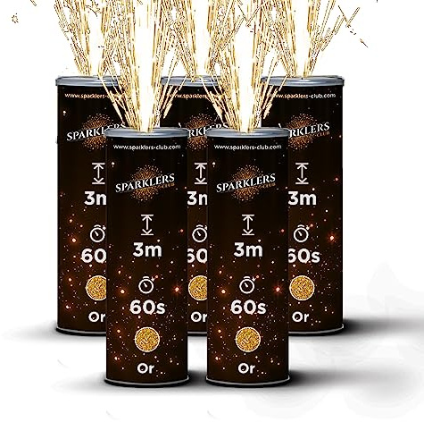 Lot de 5 Jets de Scène 3 Mètres / 60 Secondes - Jet de scène Artifice d'Intérieur à Étincelles Froides pour Mariage - SPARKLERS CLUB® (Or)