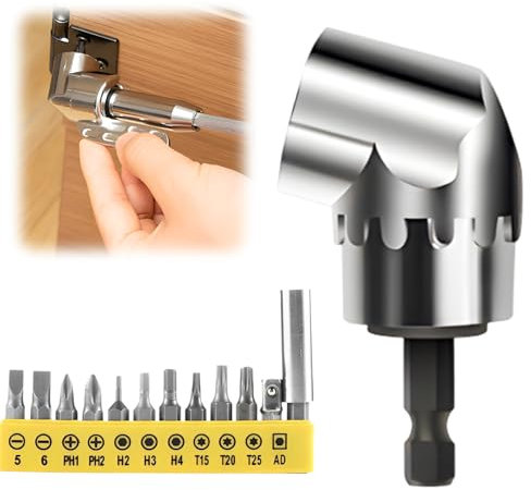 Renvoi d'Angle Visseuse Kit, 2025 Nouveau modèle Tête de tournevis incurvée multifonction, Embout Visseuse Axe hexagonal de 1/4 pouce Pour garages, travailleurs de la constructionf (Courte)