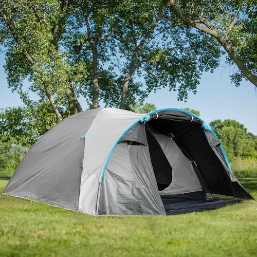 BlueWood Tente de Camping dôme pour 3 à 4 Personnes, Double Couche, légère, Tente de Camping et de randonnée, imperméable, Tapis de Sol Cousu, occultant, Gris