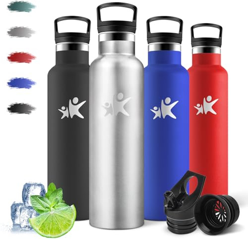 Motswedi Botella Termica 750ml, 12H Caliente/24 Frío, Botella Agua Acero Inoxidable, Doble Aislamiento, Cantimplora Termica, sin BPA, Cantimplora, para Oficina, Gimnasio, Deporte, Gris metalizado