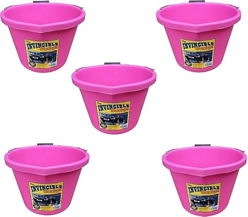 5 XAirflow Heavy Duty Invincible Builders Bucket – 3 Gallon/15 Litre – Strong Handle&Calibrated Markings – Multi-Purpose Mixing, Gardening,Farm&Construction Use–Pack of 1 to 5–Multi Colours_Pink