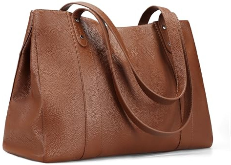 befen Large Tote Bag Genuine Leather Handbag for School Brown Laptop Handbag with Key Chain