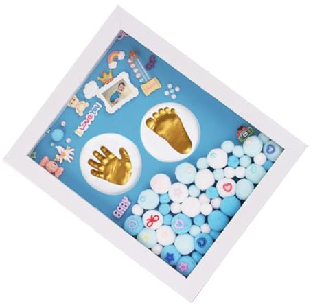 GARVALON Newborn Handprint Photo Frame Keepsake in Golden Acrylic Material with Standing Frame for Baby Shower and Wall Decoration for Girls and Boys