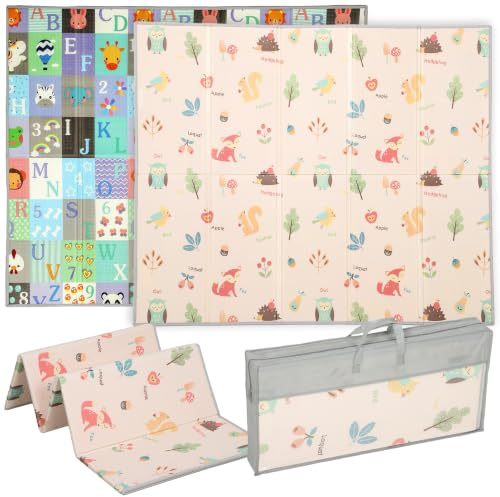 AIYAPLAY Alfombra Bebé Acolchada Plegable Reversible 150x180 cm | Tapete de Actividades Bebé XPE, Doble Cara Impermeable, con Bolsa de Transporte, Multicolor