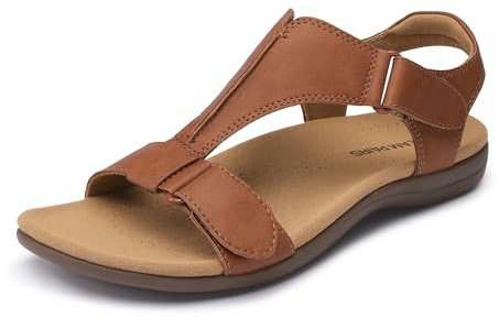 DREAM PAIRS Women Sandals Arch Support T-Strap Orthopedic Flat Sandals Comfortable Walking Beach Summer Shoes,Size 11,Tan,SDFS26014W