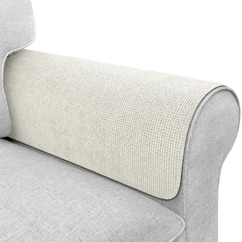 Madelegano Couch Arm Covers, Sofa Arm Covers, Waterproof Armrest Cover for Sofa, Loveseat, Armchair, Anti-Slip Recliner Arm Cover, Headrest Cover, Arm Chair Covers Set of 2 (Beige, 22×18)