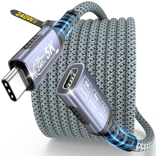 NORSHY USB C förlängningskabel 240 W, 2 m USB-C 3.2 Gen 2 snabbladdningskabel 20 Gbit/s, video 5K/4K @ 60 Hz, kompatibel med iPhone 17, 16 Pro Max, MacBook Pro, Steam Deck, PSVR2-hubb