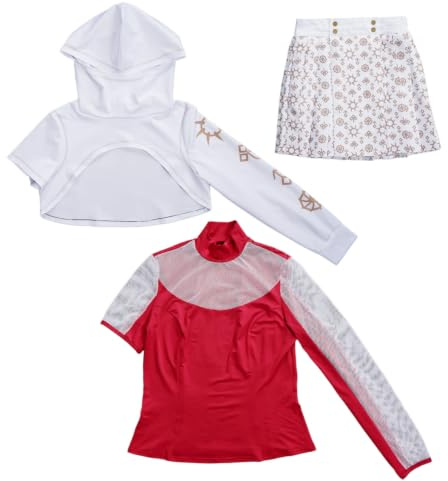 Jinhxofs 3 Pièces Costume Cosplay Capuche Tenue Cosplay Manches Courtes Tenue pour Filles, Spectacle, 160