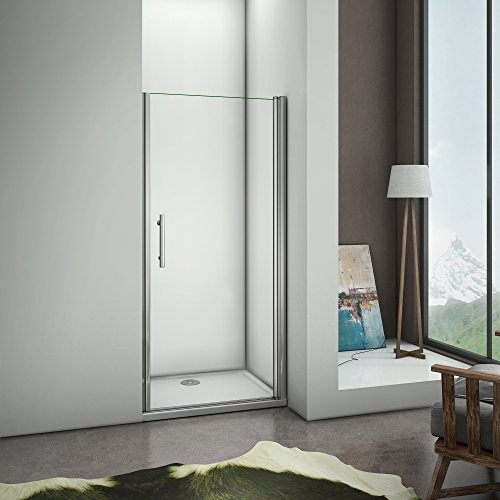 187 cm Porta Doccia Per Nicchia Apertura Battente Vetro 6 mm Temperato Trasparente Anticalcare Telaio Cromo Lucido larga 80 cm