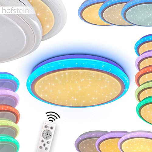 LED Deckenlampe Bermeo, dimmbares Panel aus Metall in Weiß, Deckenpanel m. Nachtlichtfunktion u. leuchtenden Rand, 32 Watt, 3000-6400 Kelvin, RGB Farbwechsler u. Fernbedienung, Sternenhimmel-Effekt