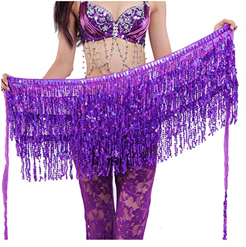 Wuchieal Belly Dance Skirt Hip Scarf Hot dance hip Belt skirt Latin dance Hula hip scarf - Purple -