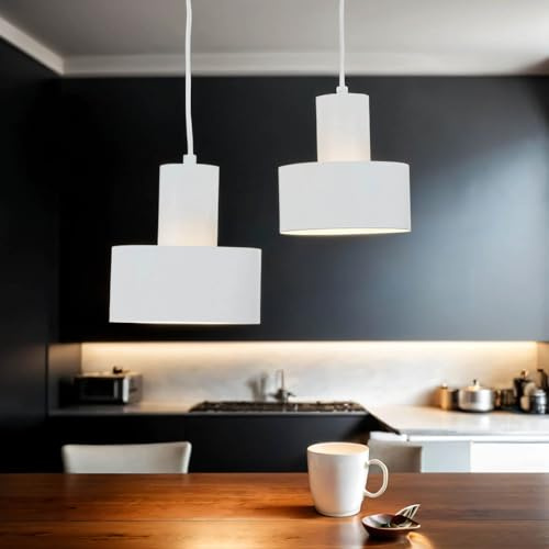 Licht-Erlebnisse Hängelampe Innen Metall Weiß 2-flammig E27 Esszimmer Esstisch B:67cm Beleuchtung Pendelleuchte Industrie Vintage Hängeleuchte
