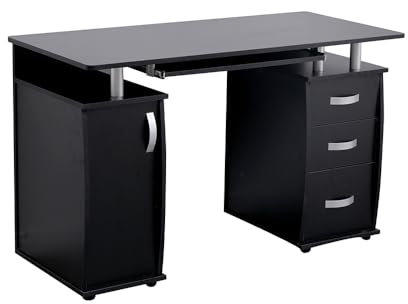 Home Source Computer Desk PC Laptop Table Home Office Study Gaming, MDF, Black, Workstation