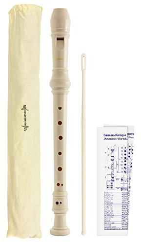 World Rhythm WR-807 Schulblockflöte, 3-teilige Diskant-Blockflöte, enthält Flötenputzer, Grifftabelle und Tragetasche - Weiß