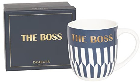 DRAEGER PARIS 1886 | Mug en Céramique Fine 320 ml | Design Chic Bleu/Rose | Message The Boss en Or | Cadeau Original pour Ami, Collègue, Famille | Lavable Lave-Vaisselle | Coffret Cadeau Inclus