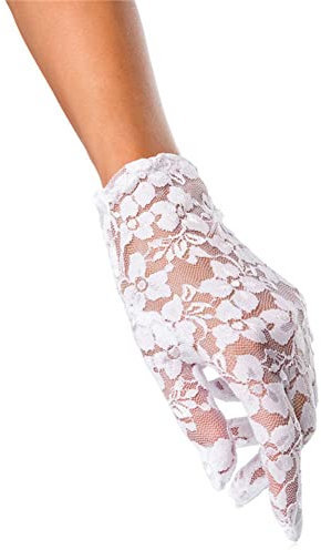 MoreChioce 1 Paar Damen Handschuhe Spitze, Hochzeitshandschuhe Kurz Spitzenhandschuhe UV Schutz Netzhandschuhe Abendhandschuhe für Hochzeit Halloween Party,Weiß