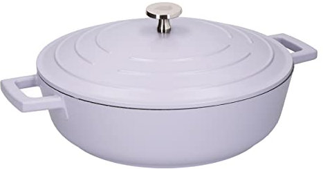 MasterClass Casserole peu profonde avec couvercle, en fonte d'aluminium légère, adaptée à la table de cuisson à induction et au four, lavande, 4 litres/28 cm