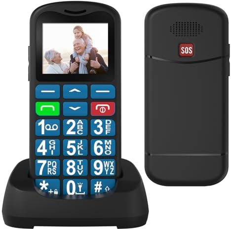 GSM Téléphone Portable Senior Débloqué avec Grandes Touches, Volume Élevé, Batterie 800 mAh, Bouton SOS, Station de Charge, Dual SIM, Réveil, Radio FM, Telephone Portable pour Personne Agée, Bleu