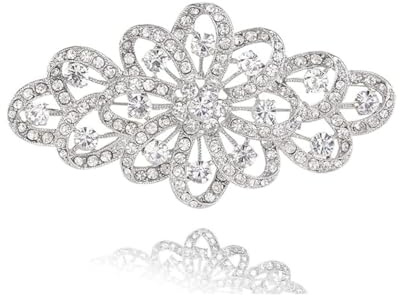 Voarge Corsage de broche de cristal de diamante completo, Broche para Mujer Cristal 4 Inch Flor Filigrana Boda