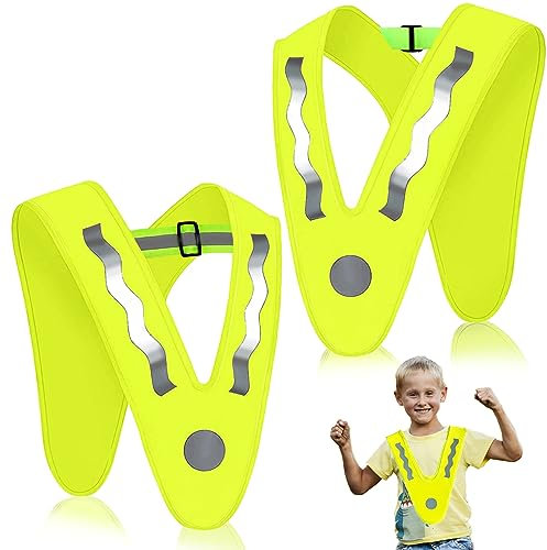 2 Stück V-Form Warnweste Kinder, Reflektorweste Kinder Gelb, Sicherheitsweste Kinder mit elastischemBand verhindern Verrutschen Gute Sichtbarkeit,für Sport, Laufen, Fahrrad
