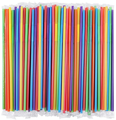 [Individually Wrapped] 300 Pcs Colorful Flexible Plastic Straws, Disposable Bendy Straws, 10.2 Long and 0.23'' Diameter, BPA-Free