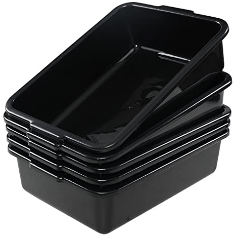 Ponpong 8 L Commercial Plastic Bus Box, Black Bus Tubs Restaurant, 5 packs