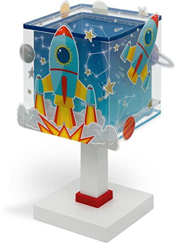 Dalber Kinder Tischlampe Nachttischlampe kinderzimmer Rocket Raum Rakete Sonnensystem, 63351, E14, Blau