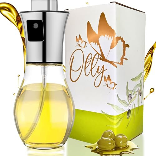 Pulverizador Aceite Spray Cocina 200ml Olly® – Rociador de Cristal y Acero Inoxidable para Air Fryer – Vaporizador Aceite Oliva Dosificador Reutilizable para Freidora de Aire, Ensaladas y Parrilla