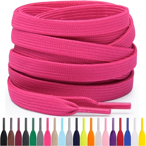 Miscly Cordones Planos para Zapatillas, Disponibles en Varias Tallas y Colores (Rosa Neón, 114 cm)