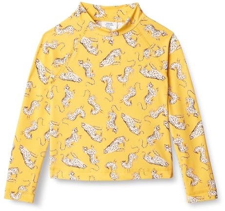 Amazon Essentials Maglietta Rashguard a Maniche Lunghe da Ragazza, Giallo Dorato Beige Leopardo, L