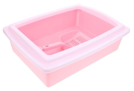 Yardwe Kasten Katzentoilette Bettpfannen-Toilette für Haustiere Spritzschutz für Katzentöpfchen Katzenklo für Senioren Flache Streu für Katzen Katzenklo Becken Abs Rosa
