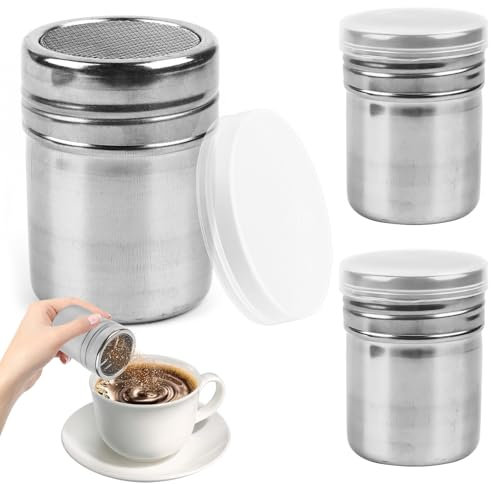 Jognee Spargitore per zucchero a velo, 2 pezzi, in acciaio inox, spargicacao, per cappuccino, macina zucchero a velo, spargitore per zucchero a velo per cacao, caffè, cioccolato, zucchero, sale