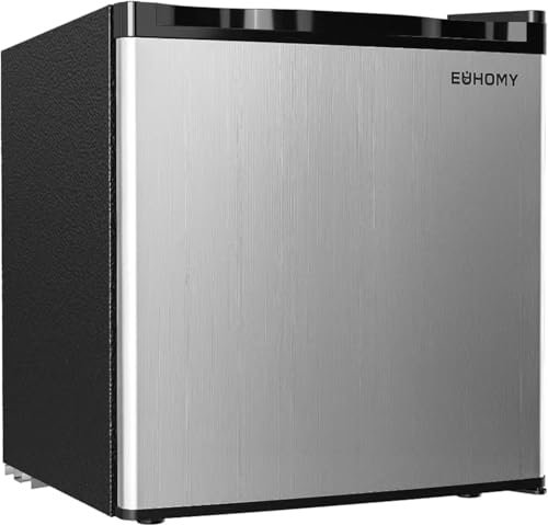 EUHOMY 46L Mini-Kühlschrank mit Umkehrbarer Tür, 7-Stufen Thermostat + Kühlbox, 39dB Ultra-Leise Kühlschrank klein für Schlafzimmer/Büro, Energieeffizient, Kompakt (Siber)