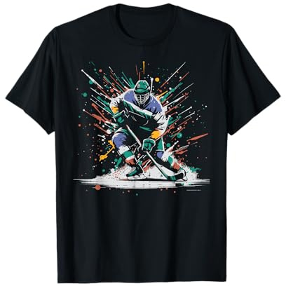 Ice Hockey Player Paint Splatter Art Sports Men Boys Kids T-Shirt