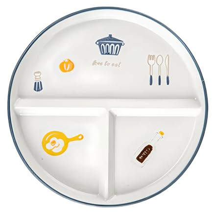 CompadreBol Plato dividido de cerámica, Plato llano para control de dieta con bonitos motivos decorativos, Apto para pasta, carne, fruta, ensalada y pan, Apto para microondas