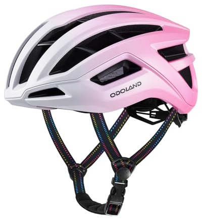 Odoland Adult Bike Helmet - Super Ventilation & Impact-Resistant Frame, Adjustable Dial System Lightweight Bicycle Helmet for Mountain, Commuting, Road Cycling, Gradient Pink White