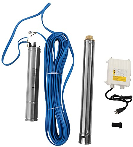 Vattenpump, 110 V 370 W djupbrunnspump rostfritt stål brunnspump, flödeshastighet 3,6 m³/h, kabel 10 m, dränkbar pump kan användas för fontäner, bevattning av bondgårdar