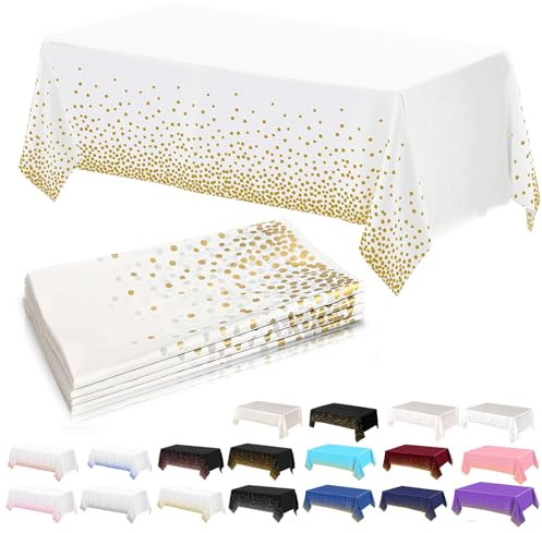 4-pack vita och guldprickar bordsduk fest för rektangulära bord, 137 x 274 cm dekorativa pappersdukar för fester engångsbord bordsskydd för picknick, baby shower, bröllop, födelsedag, jul