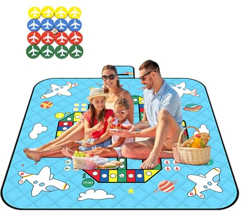 Tappetino da gioco per esterni per cortile, coperta impermeabile con pezzi di scacchi, portatile a 3 strati, gioco da tavolo per bambini, tappetino da gioco pieghevole, per campeggio, picnic, spiaggia