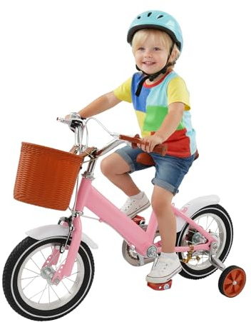 NiuLifeya 12 tums barncykel, avtagbara stödhjul, balans och pedal inlärningscykel, justerbart säte och styre, för barn från 2 till 4 år, rosa