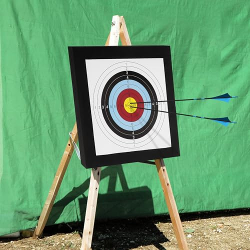 EVA Foam Archery Target 50x50cm Square, Portable Arrow Target Block with 10 Target Papers + 4 Pins for 25-40lb Bows, Freestanding, Indoor and Outdoor Use, Black