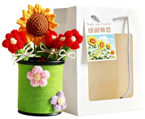 Crocheted Pencil Holder - Finished Floral Crochet Decor With 3 Pencil | Creative Pen Holder for School Classroom Home Dorm Library Studio Teacher Student Artist Secretary Counselor