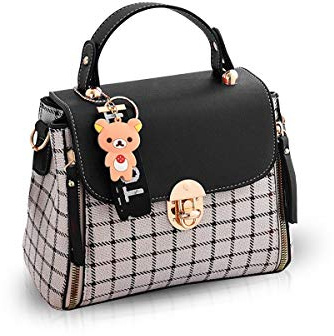 NICOLE&DORIS Handtaschen für Damen Niedliche Umhängetasche Mädchen Reißverschluss Handtasche PU Leder Schultertasche Crossbody Bag Schwarz