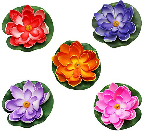 PEAK-EU 5 Pcs Artificial Foam Lotus Artificial Pond Floating Plants Waterproof Lotus Flower for Garden Pond Fountain Aquariums Decoration