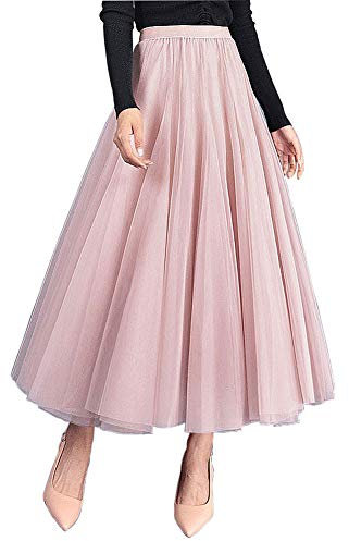 Carolilly Damen Tutu Tüllrock Langer Mesh Rock Knielang Elegante Tüll Röcke für Hochzeit, Einheitsgröße, Pink