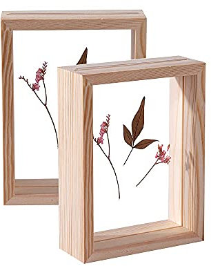 C&Z Lot de 2Pcs 3.5x5 cadres photo double face en bois acrylique pour fleurs pressées et feuilles séchées