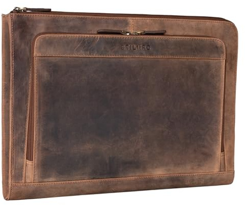 STILORD Murray Housse Ordinateur 15,6 Pouces Cuir Pochette pour MacBook 16 Pouces Vintage Organiseur de Documents Sleeve Conférencier A4 Organizer Couleur:Calais - Marron