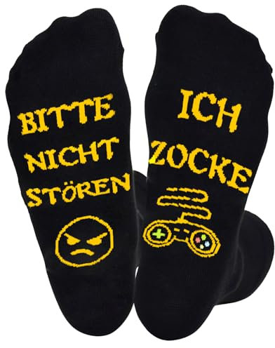 Brightdeal Gaming Socken mit Spruch Ich Zocke Bitte Nicht Stören, Zocker Socken für Männer Frauen, Lustige Socken Geschenk Geburtstag Erntedankfest Vatertag Weihnachten für Mama Papa Oma Opa 38-45